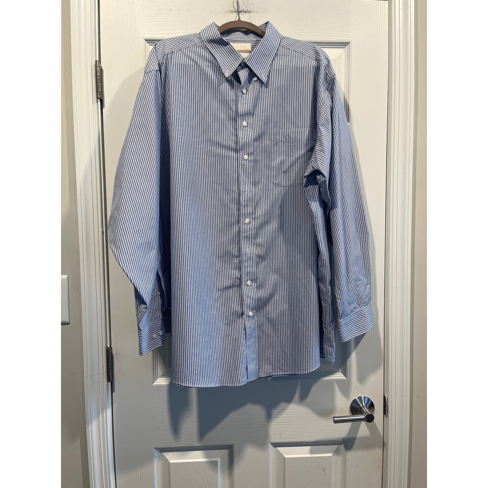 Roundtree & Yorke Gold Label Mens Blue White Striped Dress Shirt 19 36/37 Tall